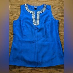 Ann Taylor Royal Blue Top with Silver Accents 100% Silk, Size 6